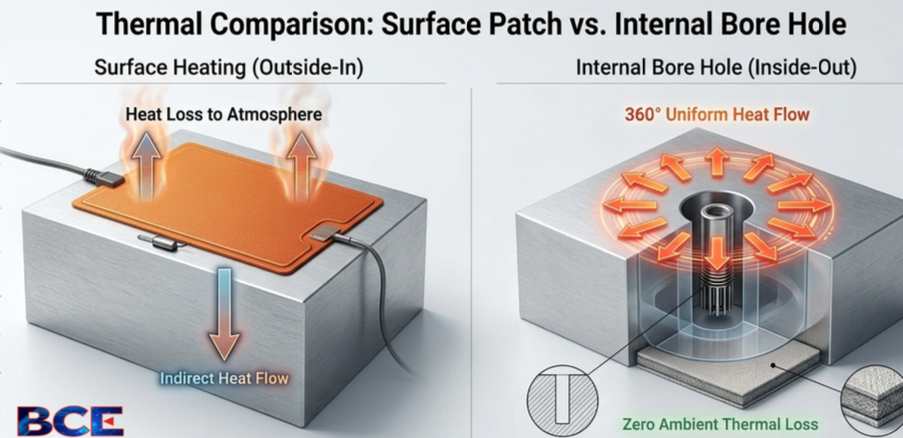 BCE thremal conparison of surface patch vs internal bore hole heaters