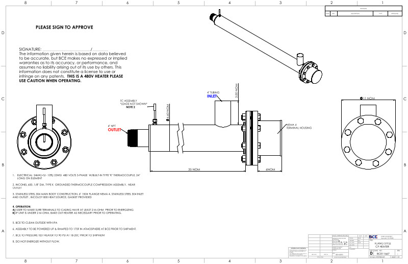 BCE11667 Flange Style CF Circulation Heater drawing