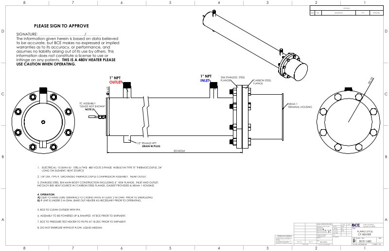 BCE11682 Flange Style CF Circulation Heater drawing